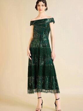 NWT BABEYOND Geometric Embroidery Single Shoulder Evening Gown